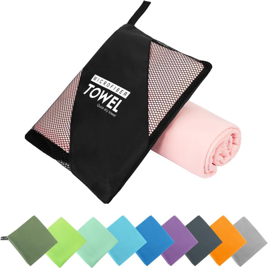 Microfiber Travel Towel, Soft Lightweight Quick Dry Towel, Super Absorbent Compact Travel & Sports & Beach Towels for Camping, Backpack, Gym, Swimming, Yoga, Hiking (L:24"×48" -Pink)