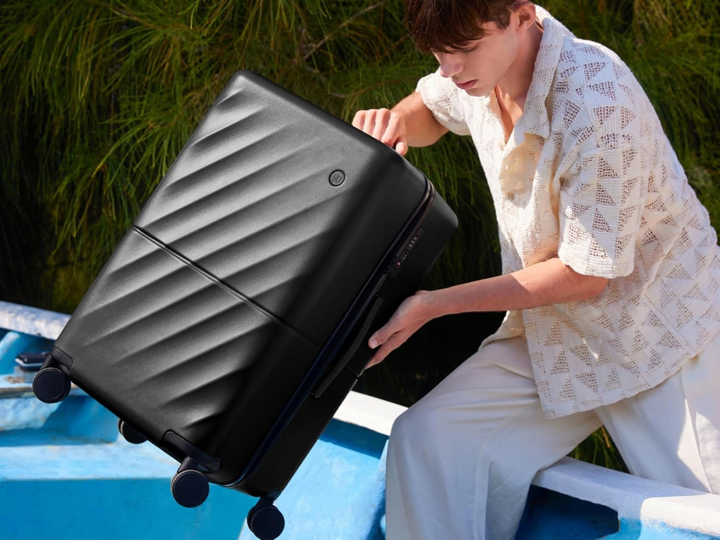 NINETYGO Trunk Luggage 29 Inch, Large Checked Luggage with Double Spinner Wheels, Anti-Burst Zipper, Hard Case PC Suitcase, Lightweight Travel Luggage, TSA Approved (Onyx Black, Hudson)