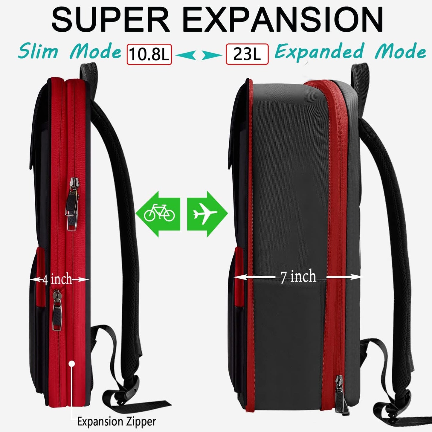 ZINZ Laptop Backpack 15 15.6 16 Inch, Expandable Computer Rucksack with Multi-Pockets Anti-Theft Travel Daypack for Men and Women,Black&Red