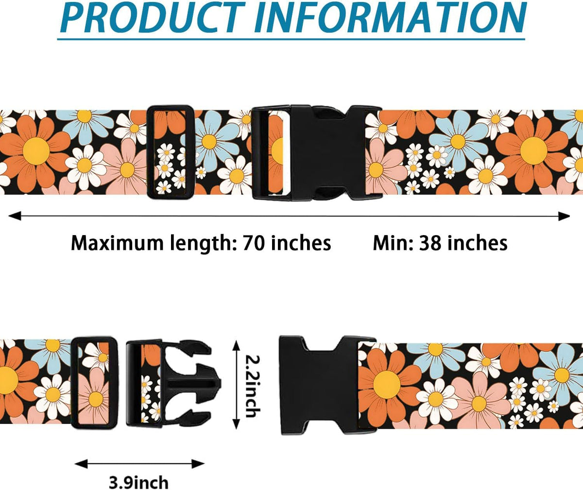 Orange Daisy Luggage Straps for Suitcases TSA Approved, Luggage Identifiers for Suitcase, Adjustable Suitcase Strap for Baggage Security with Cute Patten, Travel Necessary Accessories (2 Pack)