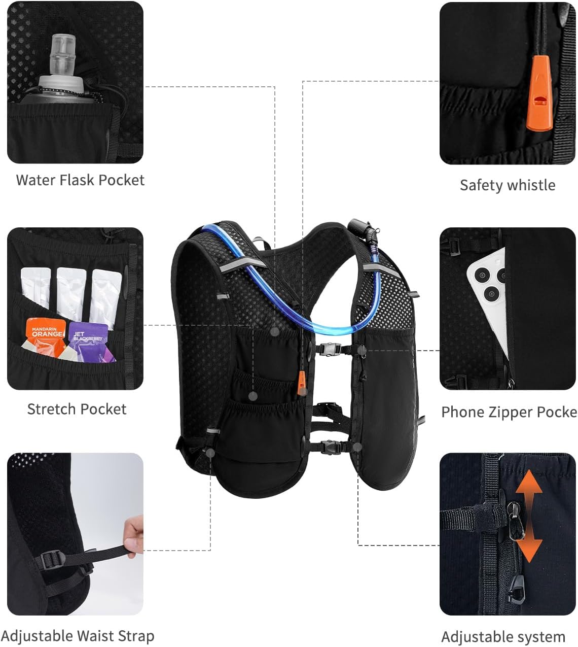 ECOHUB Running Hydration Vest Backpack,Lightweight Breathable Pack with 2L Water Bladder Bag Daypack for Hiking Trail Running Cycling Race Marathon for Women Men