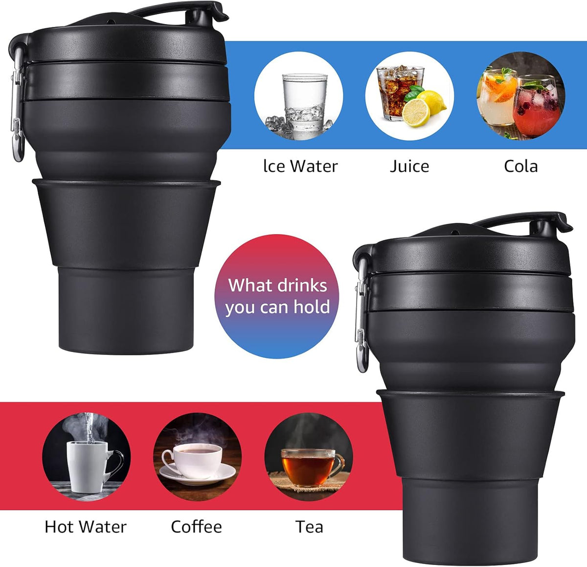 Collapsible Coffee Cup, 20 OZ 600ml Silicone Travel Folding Cup, Leak Proof BPA Free Portable Cup, Travel mug with Lids for Camping hiking (20OZ)