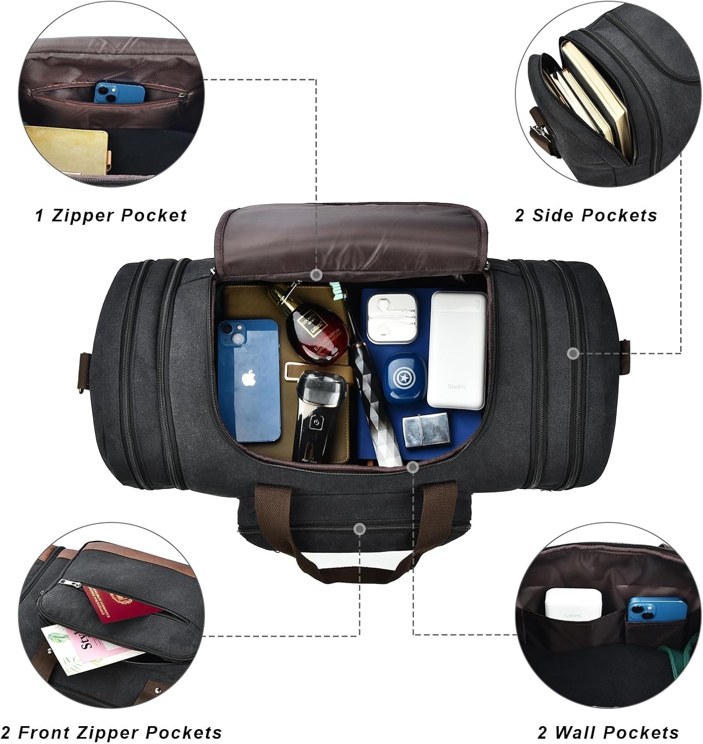 Dimayar Canvas Duffle Bag for Travel,Expandable Carry on Bag,Overnight Weekend Gym Bag Duffel Bag Mens Travel Bag