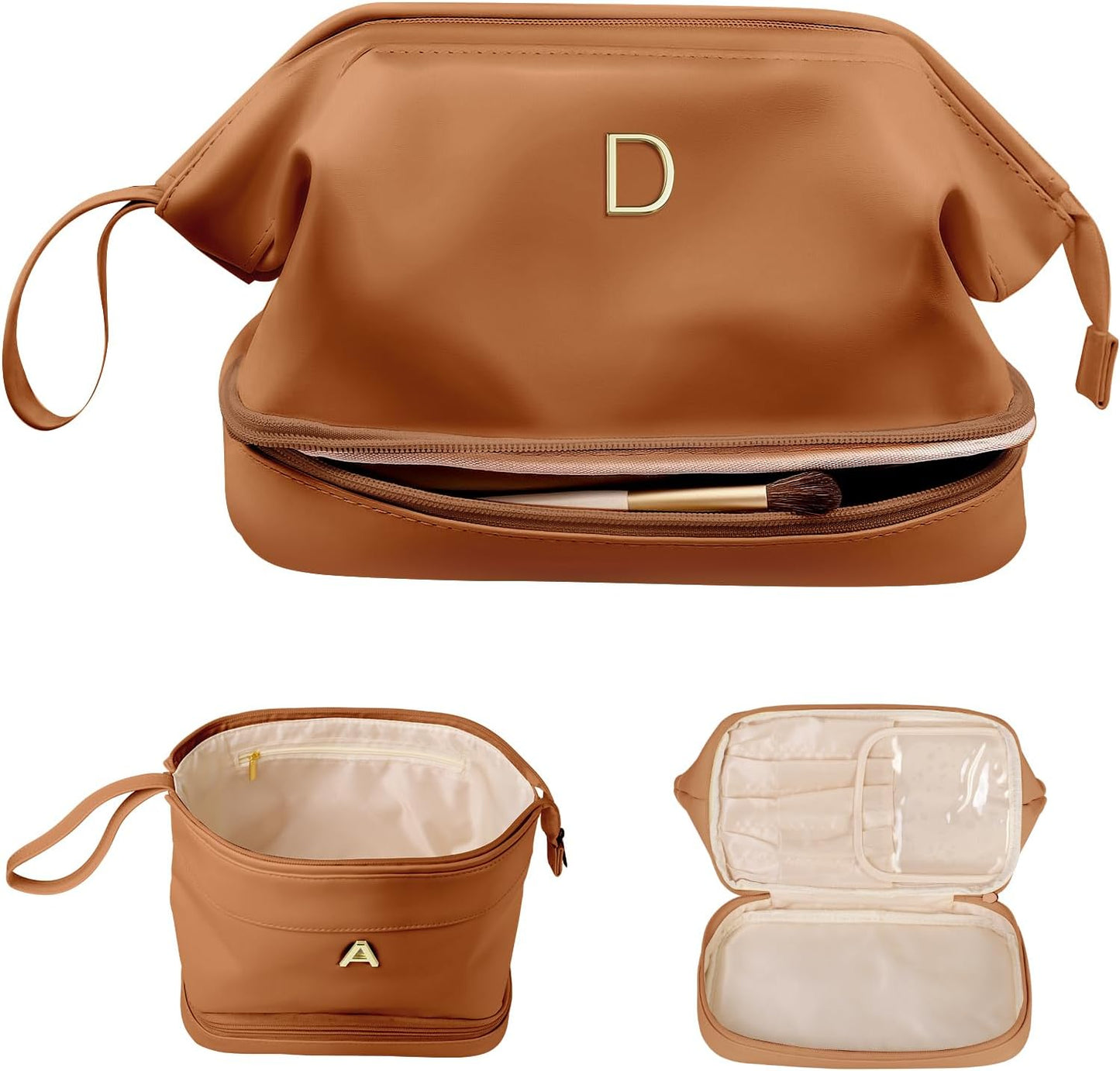 Gifts for Her, Personalized Makeup Bag, Monogrammed Gifts, Initial Double Layer Cosmetic Bag with Makeup Brush Organizer, Travel Toiletry Bag, Gifts for Friends Female Mom, Teen Girl Gifts