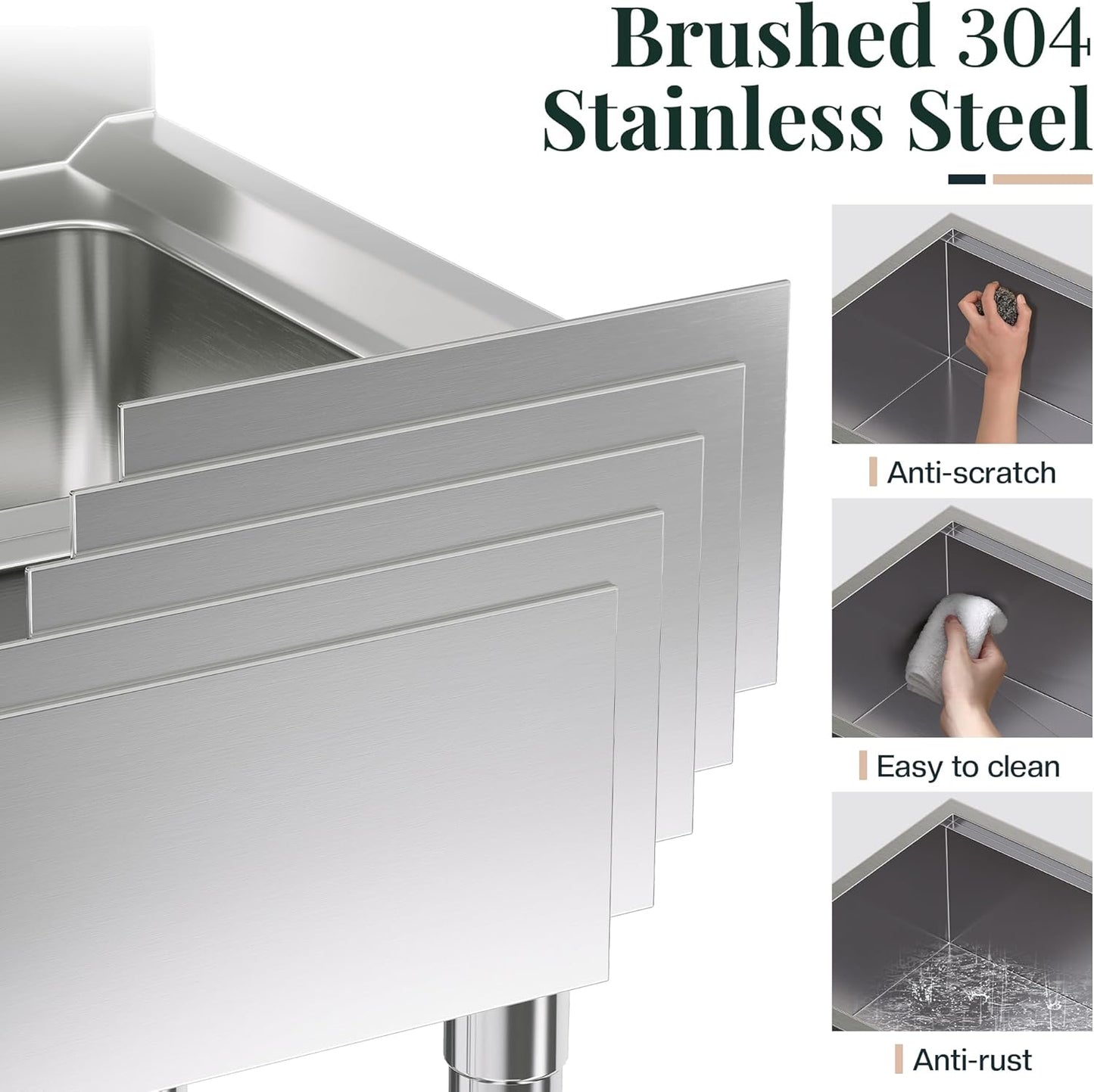 44.3-Inch Undermount Kitchen Sink Workstation, 16 Gauge 304 Stainless Steel Single Bowl Kitchen Sink with Cutting Board, Drying Rack, Roll-Up Rack and Drain Assembly
