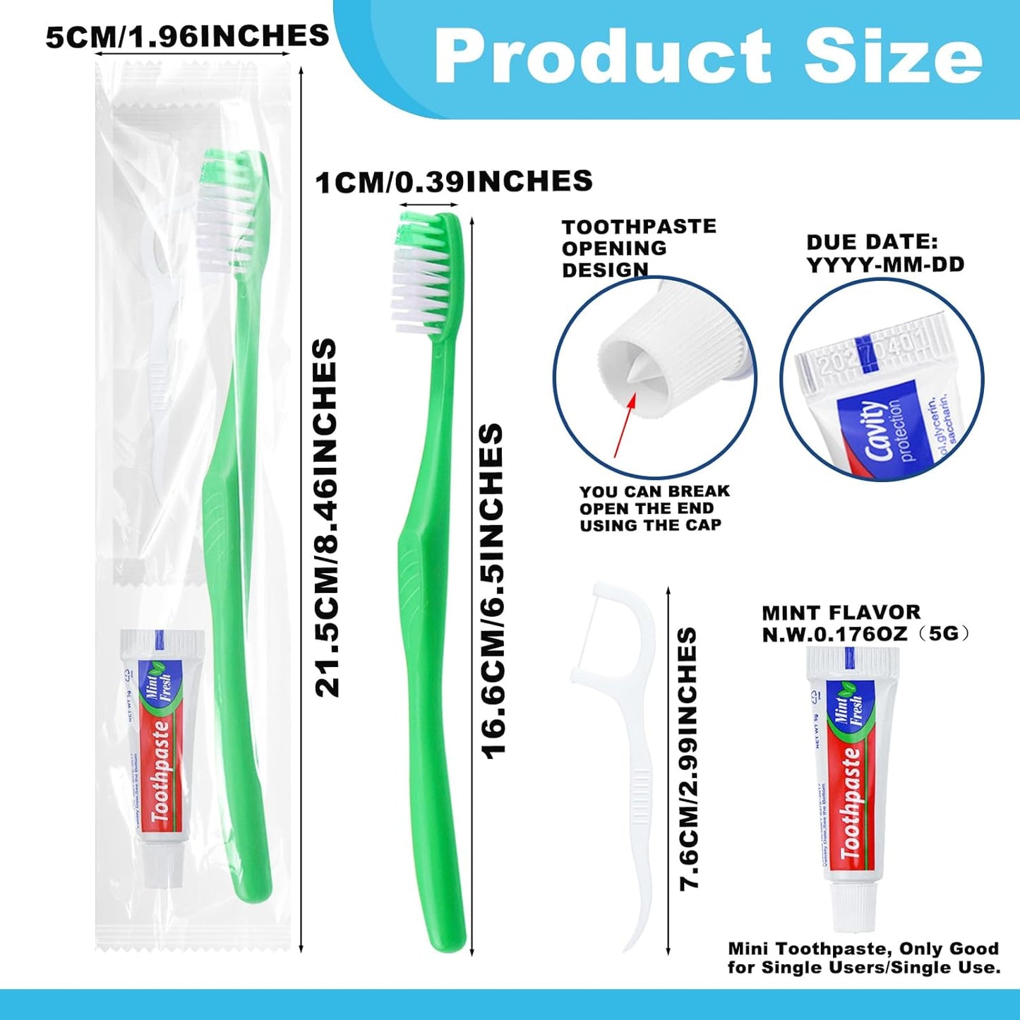 Disposable Toothbrushes with Toothpaste and Floss,30Pcs Green Single Use Individually Wrapped Disposable Travel Toothbrushes and Dental Floss Kit Bulk for Homeless,Airbnb,Hotel,Dentist
