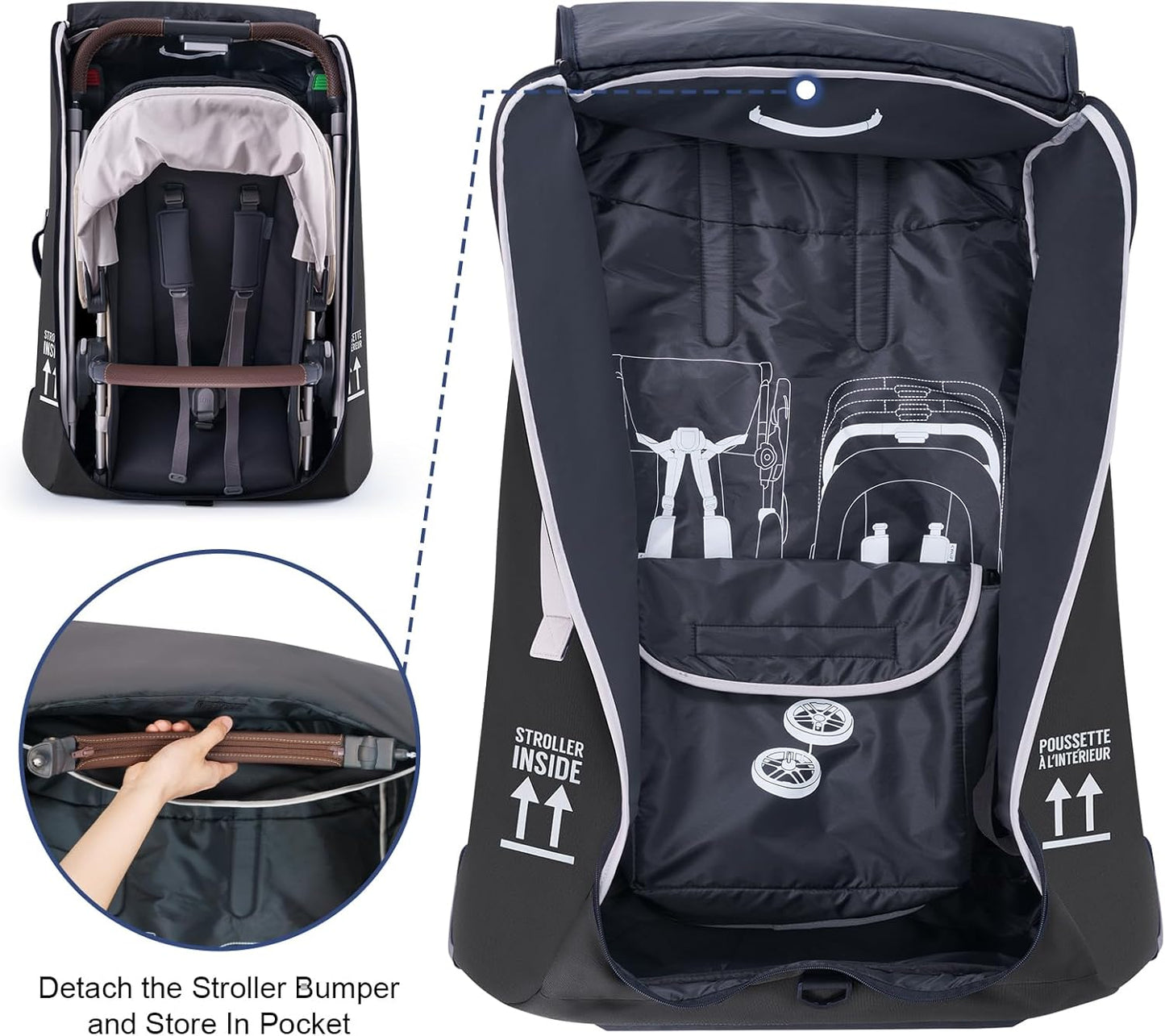Stroller Bag for Airplane, Stroller Travel Bag Compatible with UPPAbaby Vista, Vista V2, Cruz V2, Rolling Wheel Bag with Storage Pocket, Multiple Handles, Luggage Tag for Flight Travel, Black