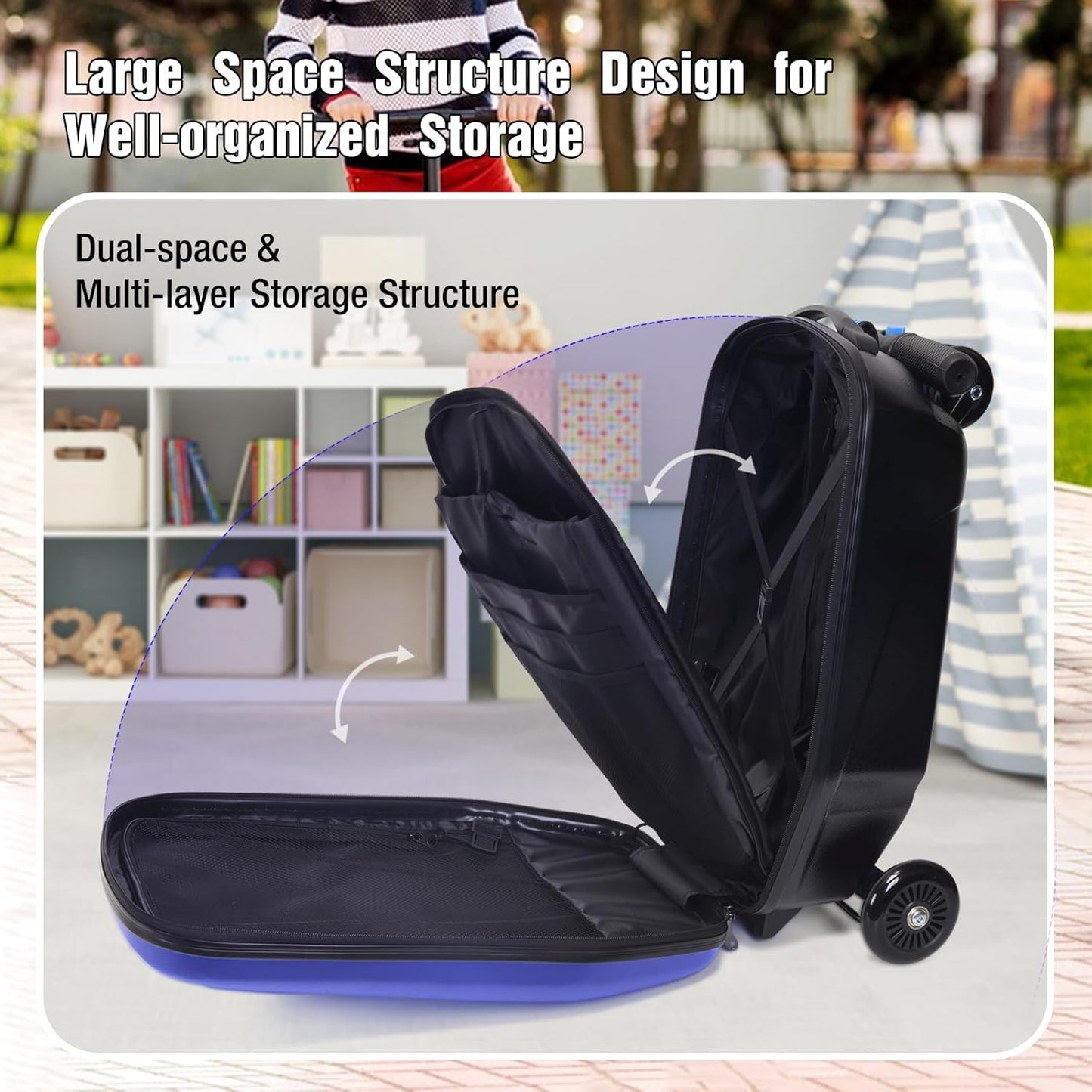 20" Kids Scooter Suitcase Ride-On Carry-On - 2-in-1 Lightweight Hardshell Luggage for Airplane Travel, Foldable Rolling Suitcase for Boys & Girls Ages 4-12