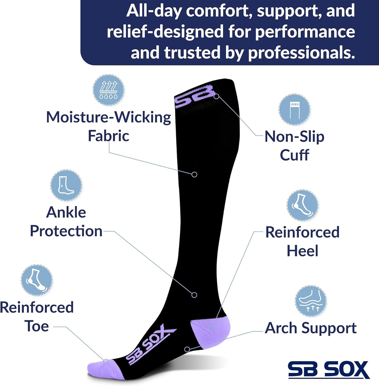 SB SOX Compression Socks for Men & Women (20-30 mmHg) - Best Support Stockings for Travel, Medical, and Sports - Perfect for Everyday Wear