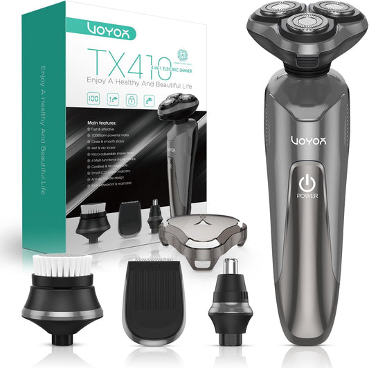 VOYOR Electric Razor for Men Cordless Shavers for Shaving with face sideburn Nose Ear Hair Rechargeable Wet Dry Waterproof TX410 New (New Version-Grey)