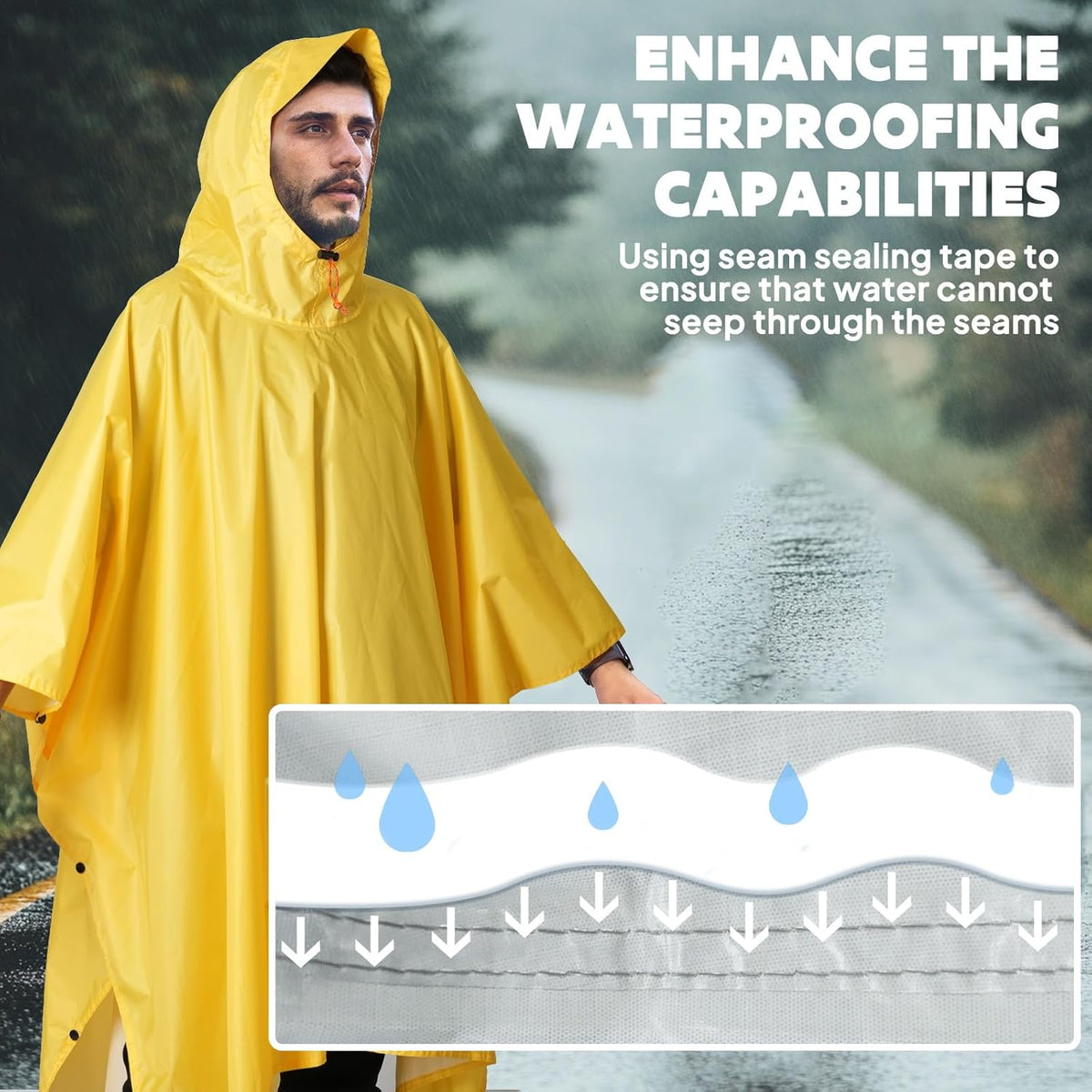 ANYOO Hooded Rain Poncho for Adults Waterproof Lightweight Rain Coat for Men Women Reusable Rain Jacket for Emergency Outdoor