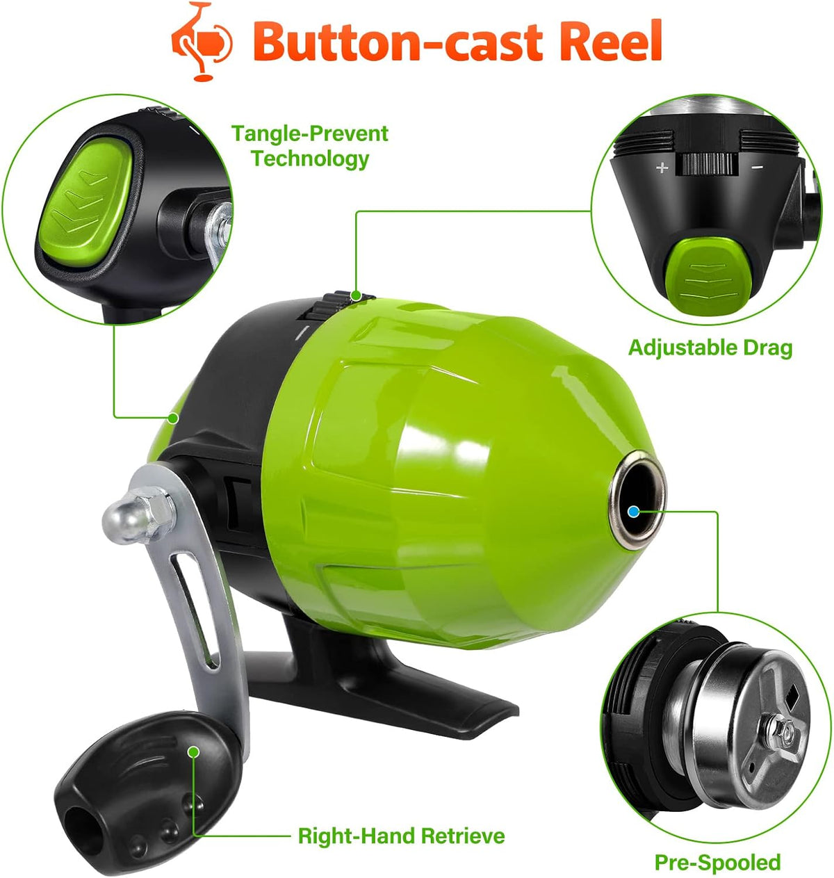 PLUSINNO Kids Fishing Pole with Spincast Reel Telescopic Fishing Rod Combo Full Kits for Boys, Girls, and Adults