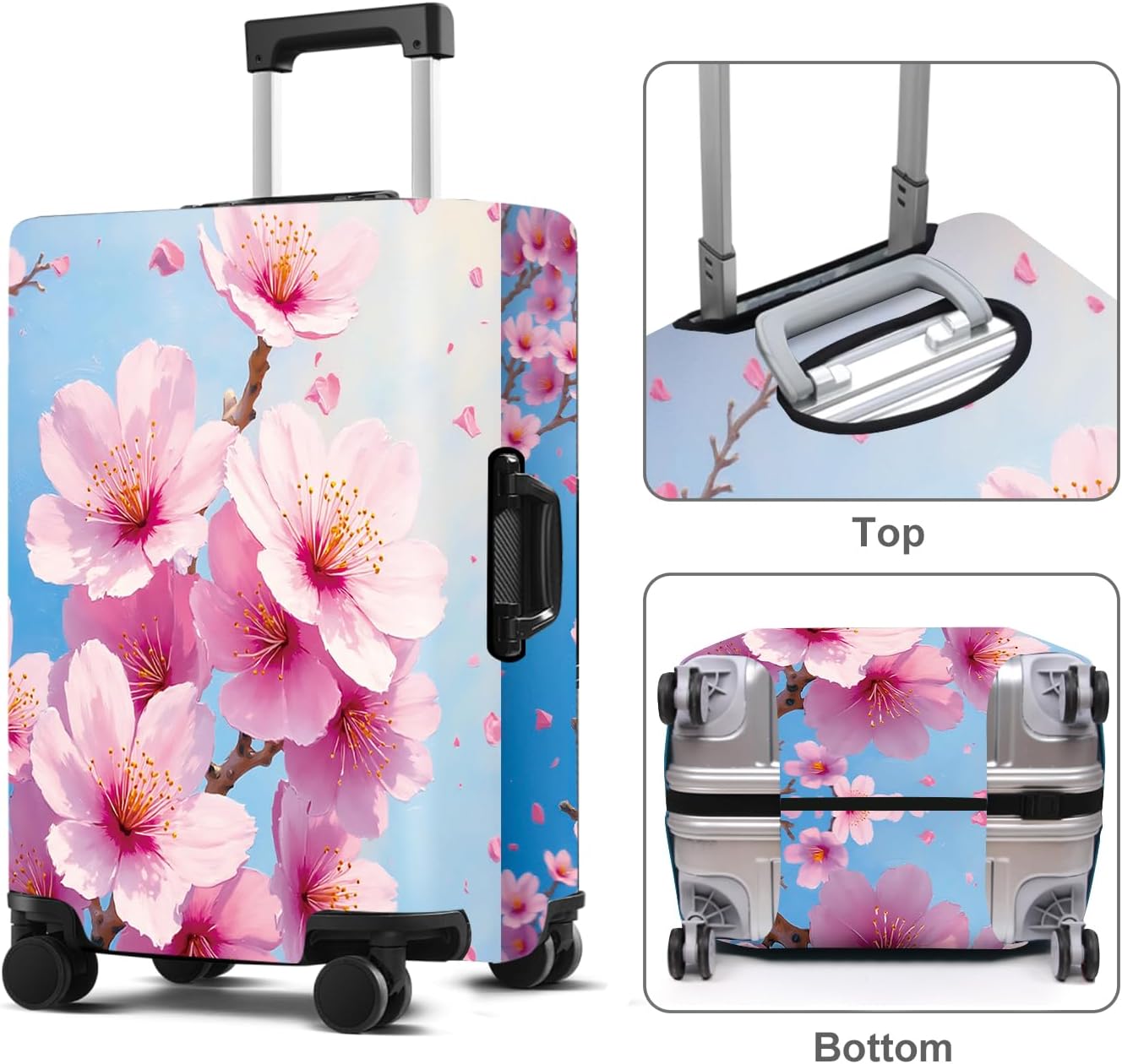 Luggage Cover Washable Suitcase Protector Anti-Scratch,Stretchable Fit for 20-34Inch Luggage Durable Travel Bag Cover with Zipper Closure (Peach blossom, S(fits 20-22inch suitcase))