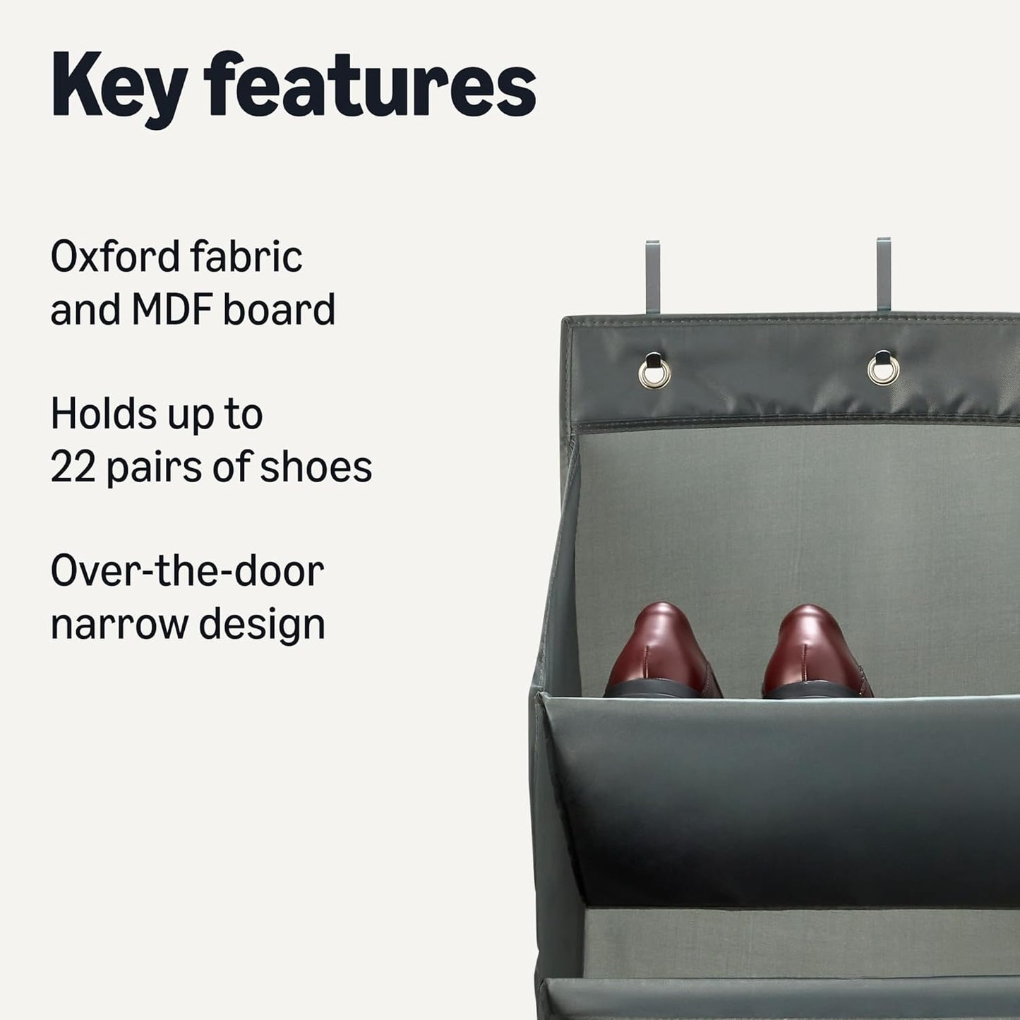 Amazon Basics 8 Tier Over the Door Shoe Organizer, Large, Dark Grey