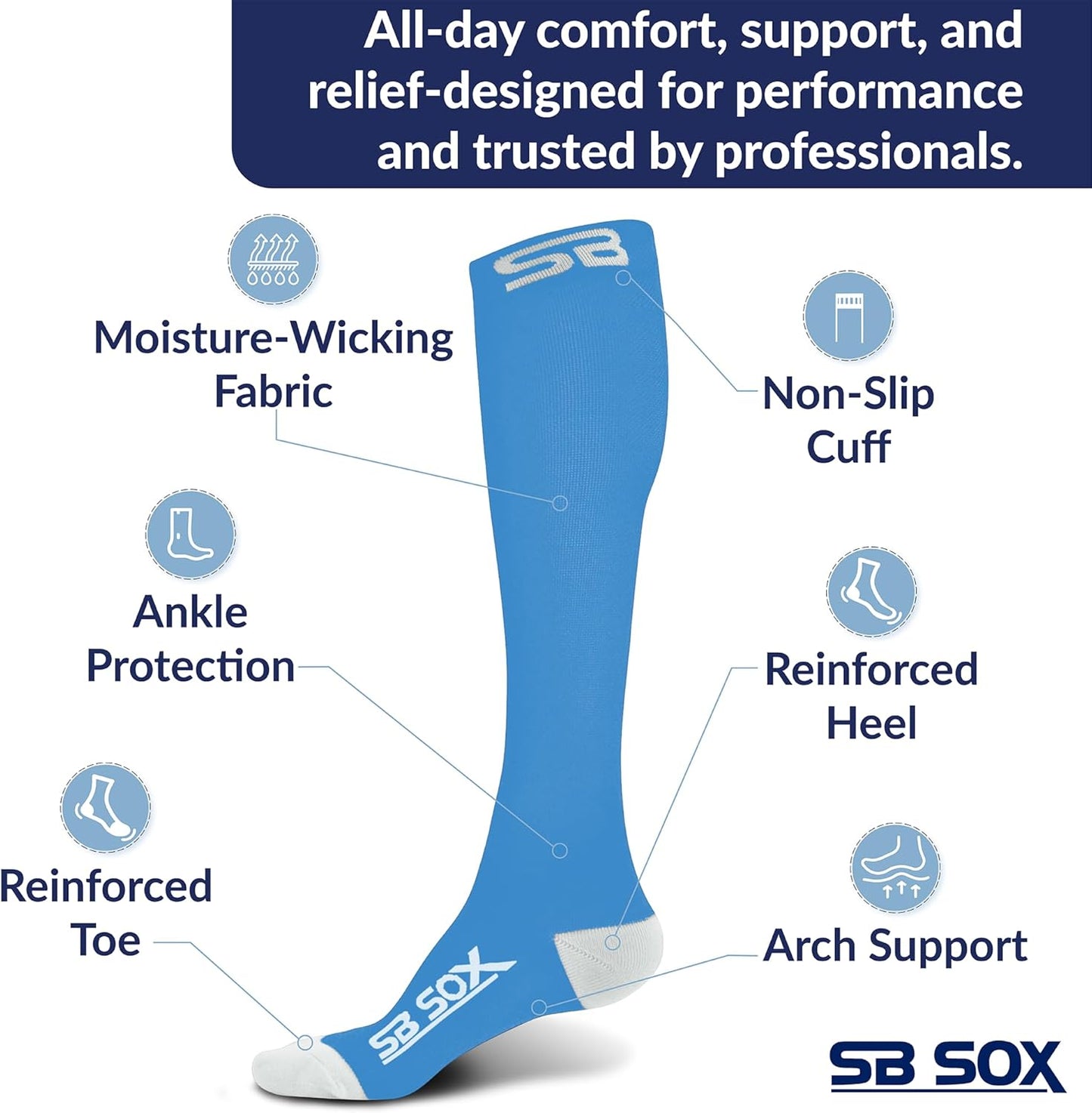 SB SOX Compression Socks for Men & Women (20-30 mmHg) - Best Support Stockings for Travel, Medical, and Sports - Perfect for Everyday Wear
