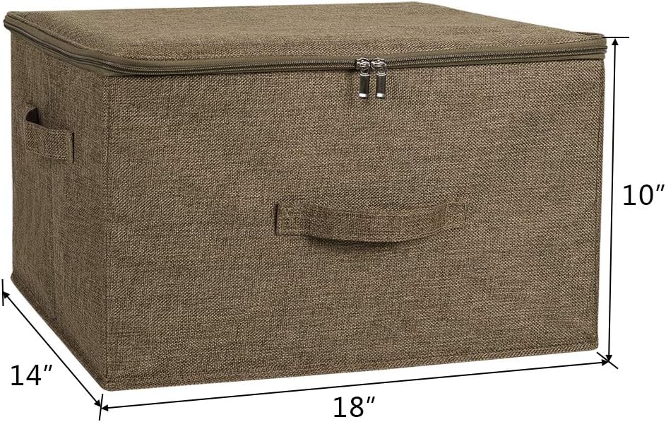 ANMINY Storage Bins with Zipper Lids 36 Qt Lidded Fabric Storage Boxes Baskets Cubes with Handles Collapsible Washable Cotton Linen Closet Shelf Clothes Organizer Containers - Coffee, Large