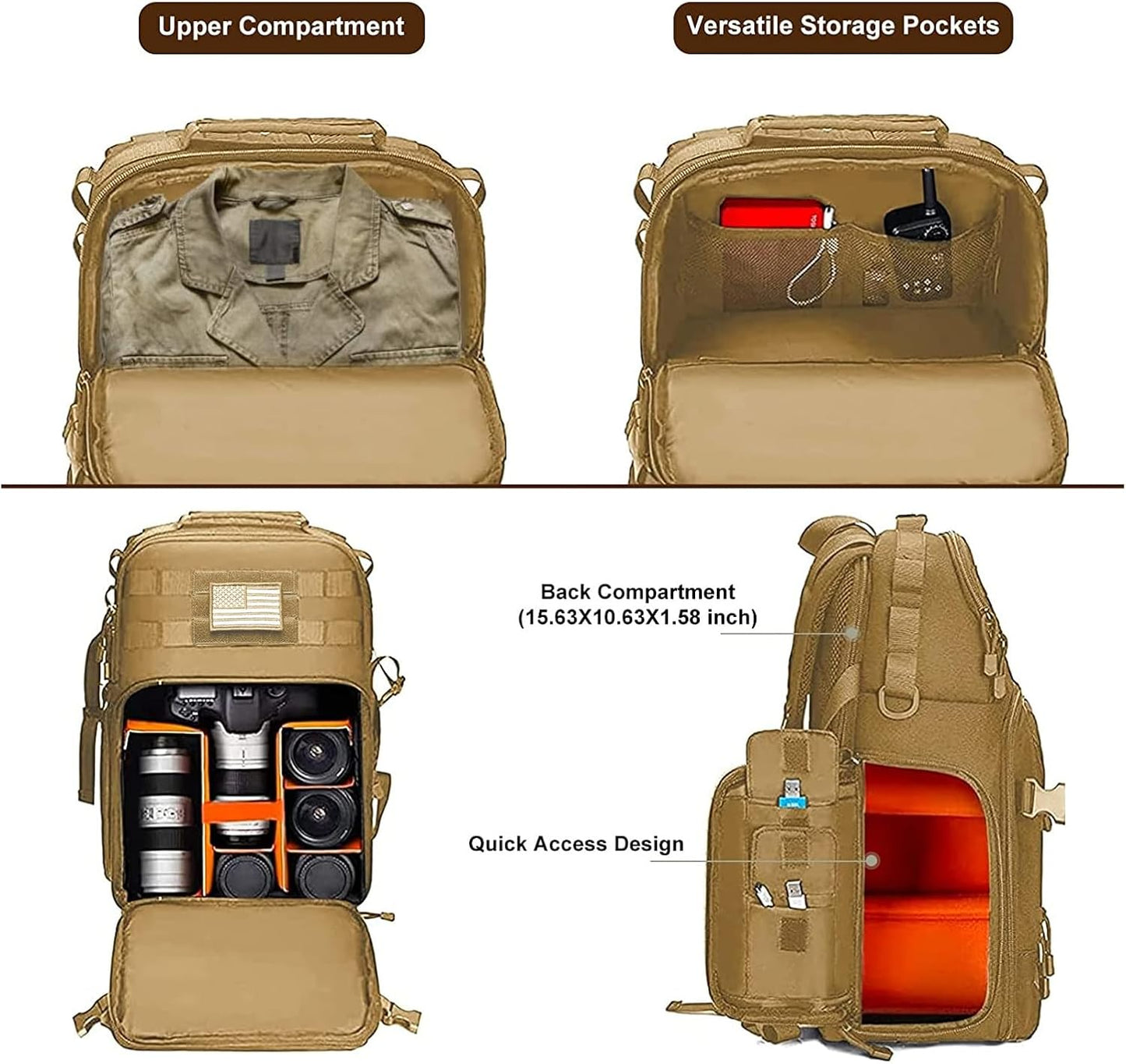 MOSISO Camera Backpack, DSLR/SLR/Mirrorless Tactical Camera Bag Case with Laptop Compartment Compatible with Canon/Nikon/Sony, Khaki