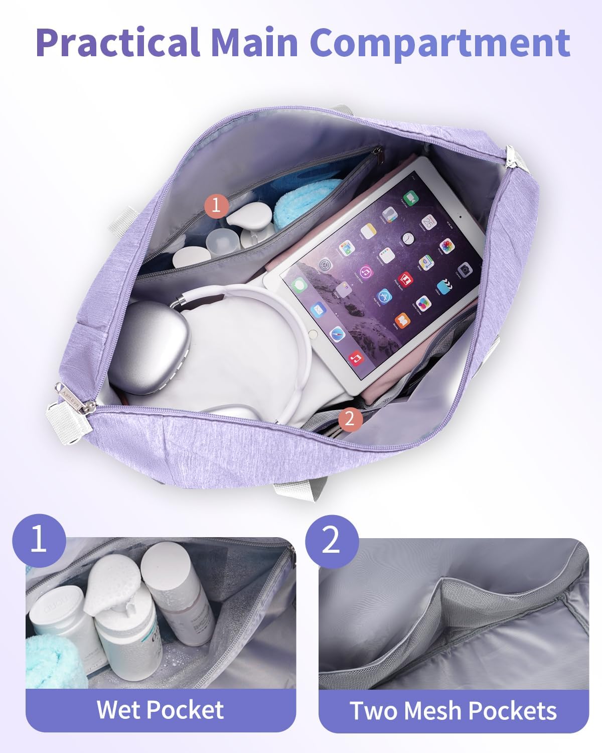 Narwey 18x14x8 Inches Travel Bag Spirit Airlines Frontier Personal Item Bag, Travel Duffel With Wet Pocket Carry on Bag for Airplane Underseat Duffle Overnight for Women and Men (Purple)