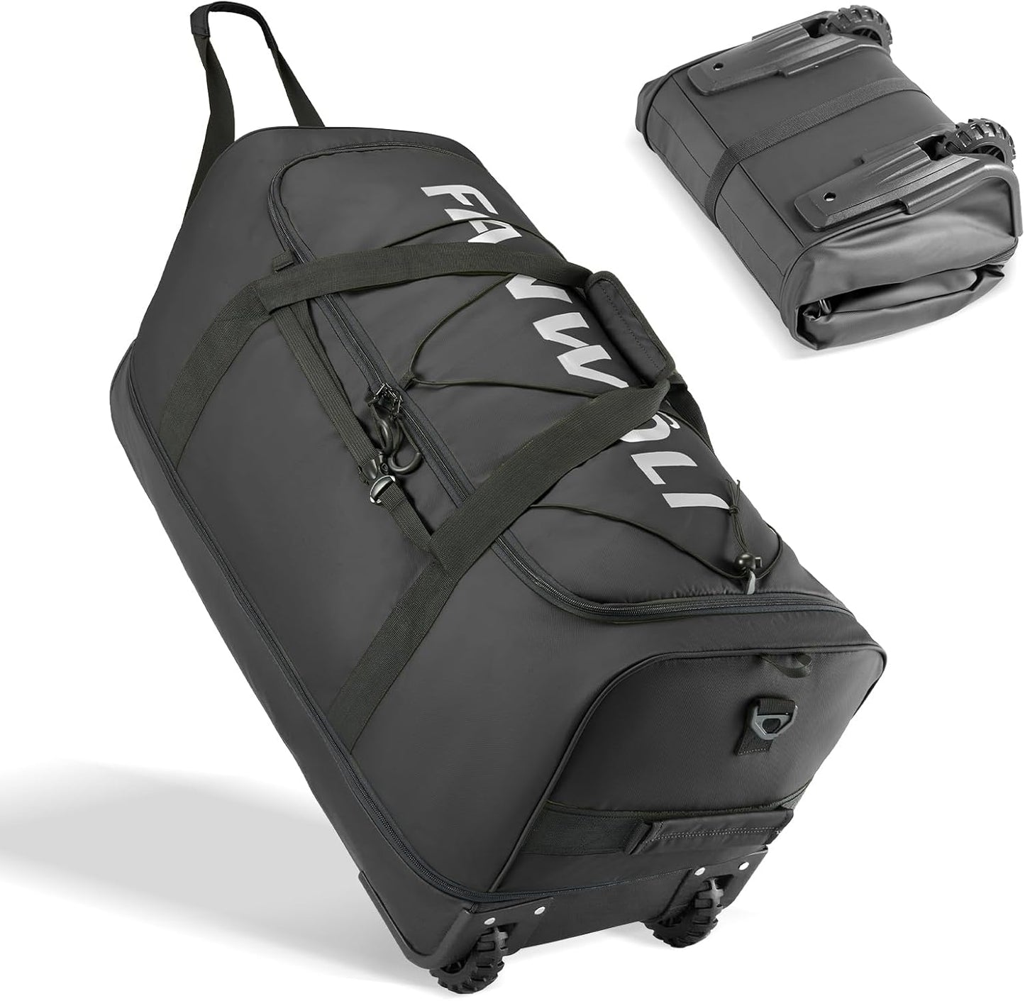 Fanwoli 30'' Rolling Duffel Bag with 2 Wheels - No-Sag Design for Heavy Loads, Expandable 100L-120L Luggage with Soft Handle & Lock, Waterproof Foldable Lightweight with for Travel, Camping,Moving