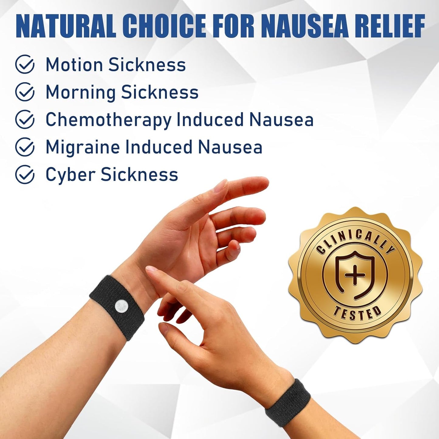 Motion Sickness Bands Anti Nausea Wristband for Adult and Kids Morning Sickness Relief for Pregnant Women Acupressure Nausea Relief for Car, Sea, Air Sickness - 2 Pairs Black, Black
