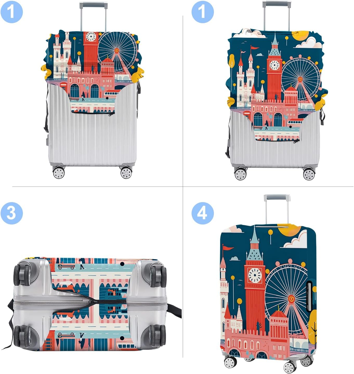 Luggage Cover Washable Suitcase Protector Anti-Scratch,Stretchable Fit for 20-34Inch Luggage Durable Travel Bag Cover with Zipper Closure (London, XL(fits 32-34Inch suitcase))