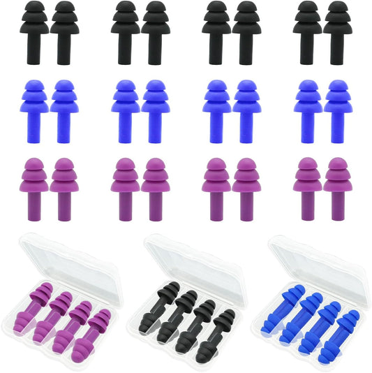 Ear Plugs for Sleeping,12 Pair Earplugs Noise Canceling Soft Silicone Ear Plug Reusable Earplugs for Sleep,Concert,Swimming,Study,Loud Noise,Snoring(Black Blue Purple)