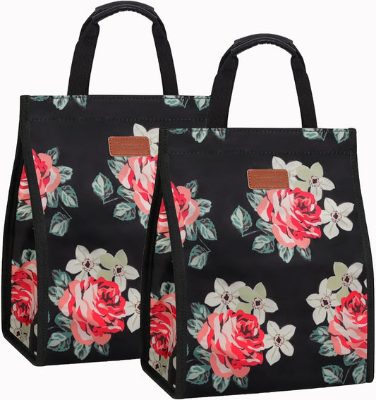 Lunch Bags for Women Insulated Reusable Lunch Tote with Internal Pocket, Lunch Tote bag for Work (Flower)