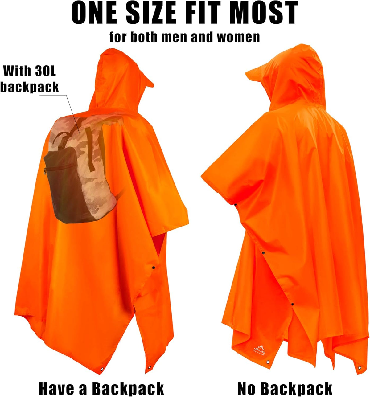 Coralrain Hooded Rain Poncho Lightweight Waterproof Unisex Raincoat Jacket with Pocket for Men Women Adult