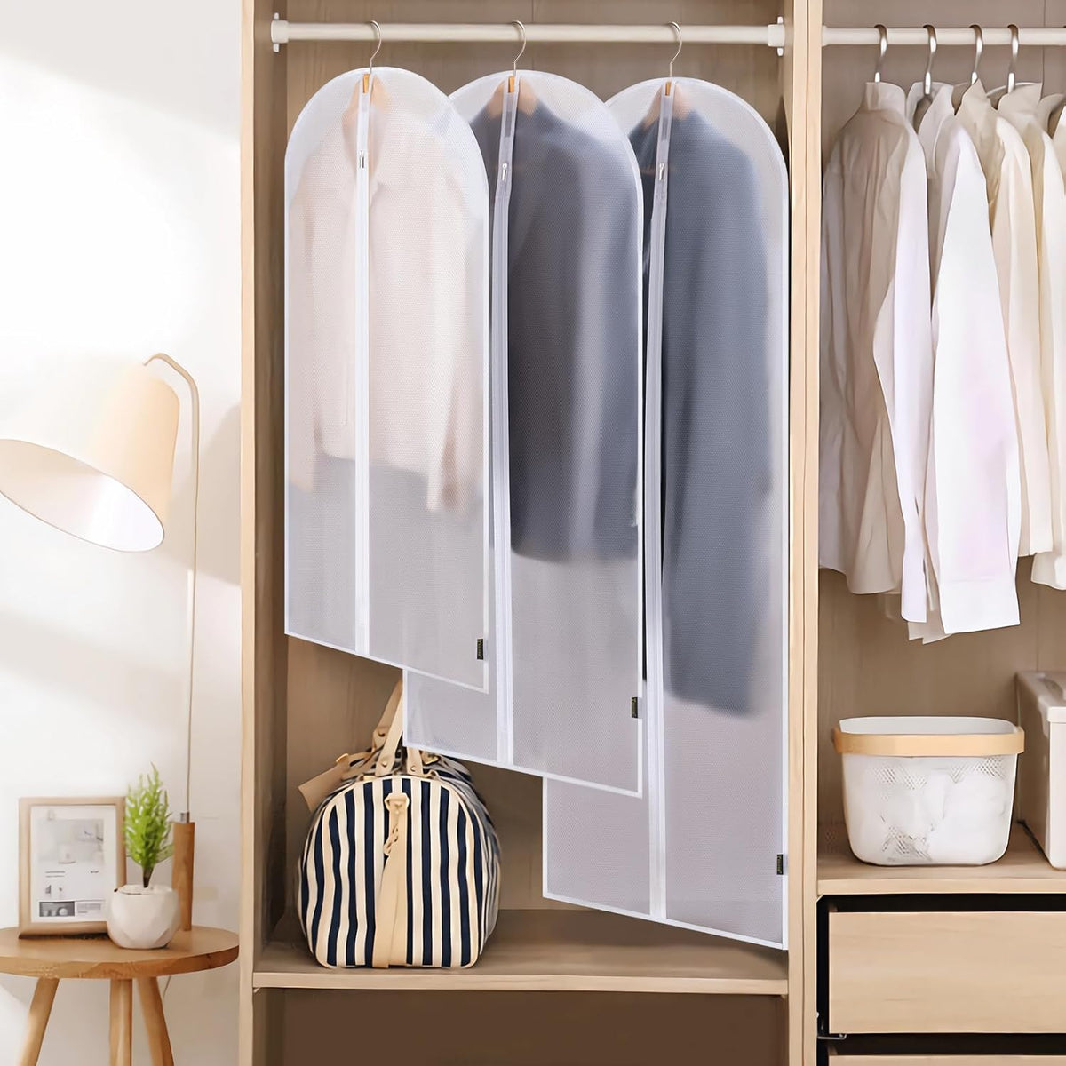 BALEINE 40'' Translucent Garment Bags, 2 Packs PEVA Dress Bag for Closet Clothes Dresses Suit Coats Storage (White, 2PK)