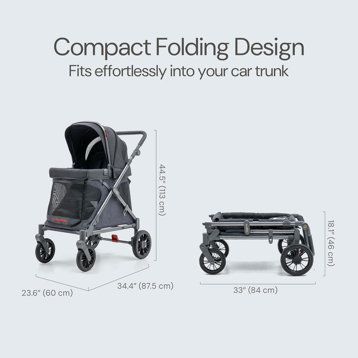 Familidoo Q1 Multi-Use Kids Wagon Stroller – Foldable, Lightweight & All-Terrain for Kids & Pets – 5-Point Safety Harness, Rain Cover & Compact Travel Design – Supports Up to 132 lbs (Charcoal Gray)