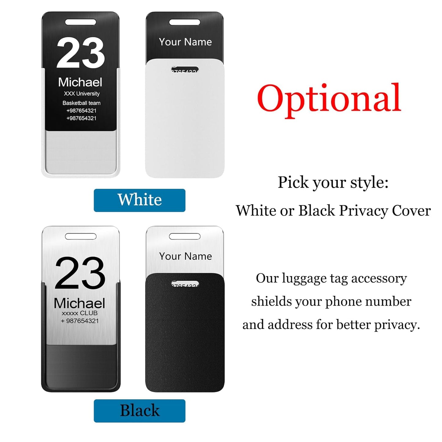 Customized Stainless Steel Luggage Tags: Personalize Your Suitcases, Backpacks, and Bags with Your Text - Custom Initial Text Name ID,Number 2"x3.3"