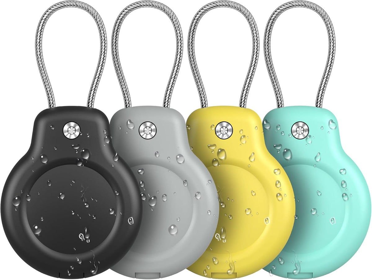 for AirTag Holder Waterproof Case with Keychain, Hidden Air Tags-4 Pack for Apple Air Tag Holder with Wire Cable Lock Key Ring Chain Air Tagholder Accessories for GPS Item Tracker Kids,Keys,Luggage