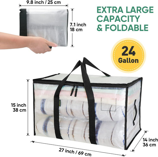 BALEINE 2-Pack Oversized Moving Bags with Reinforced Handles, Heavy-Duty Storage Tote for Clothes, Moving Supplies (Clear, 2-Pack)