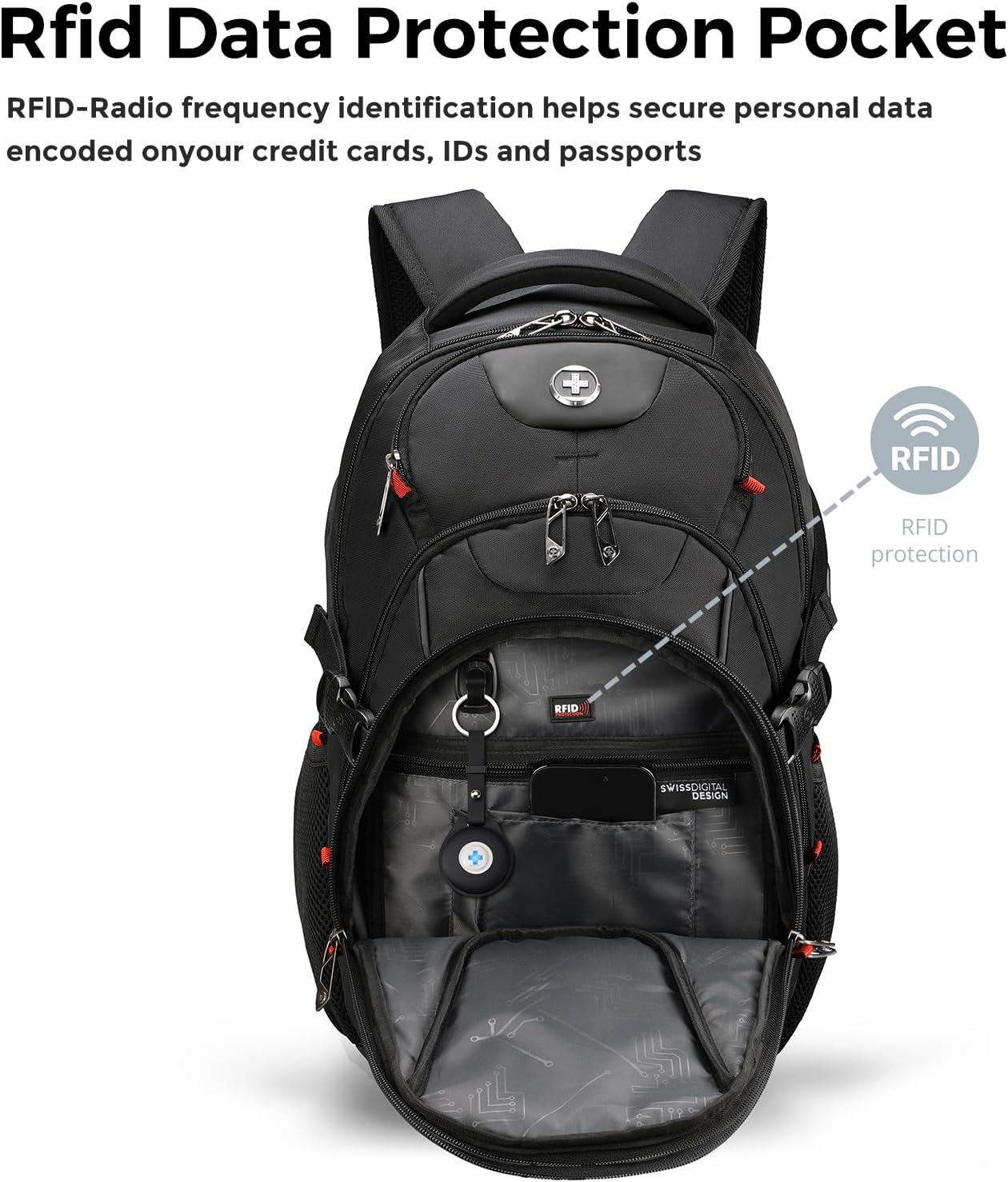 Swissdigital Laptop Backpack with USB Charging Port, Travel Backpack Fits 15.6 inches Computer, 31L Backpack for Men | SD803