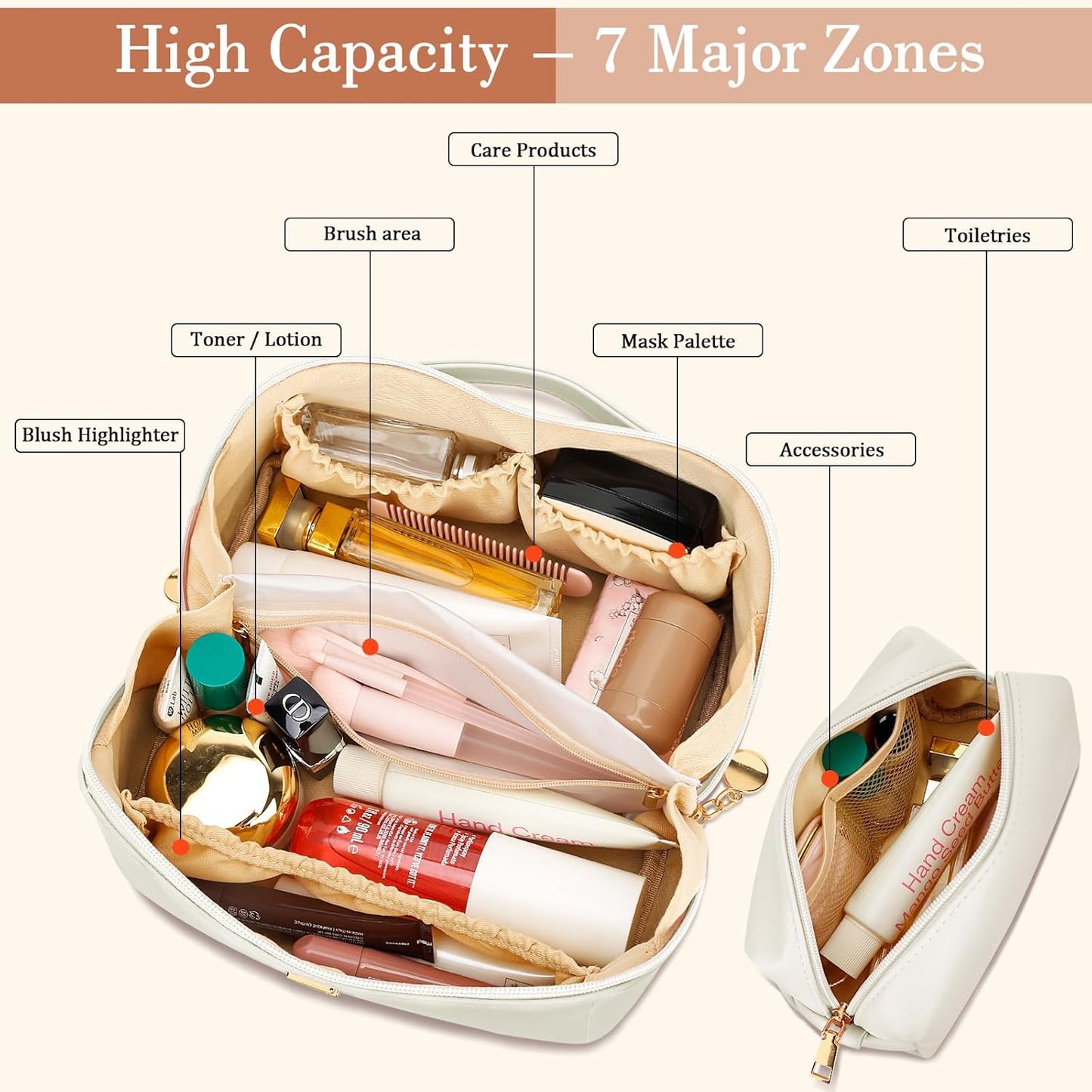 Birthday Gifts for Women Teen Girl, Personalized Initial Makeup Organizer Bag Set, Open Flat Travel Cosmetic Bag With Clear Divider and Handle(Beige,P)
