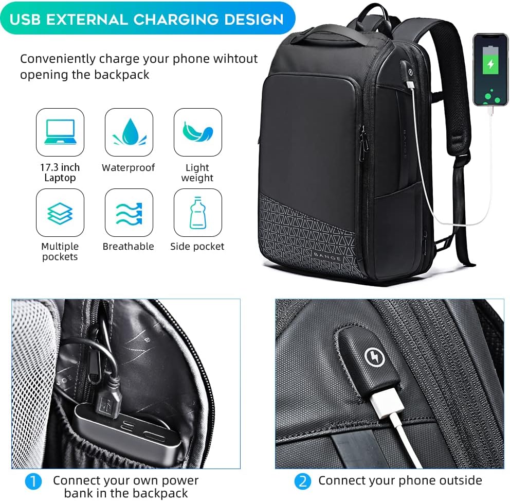 BANGE 45L Expandable Travel Backpacks,Weekender Carry On Backpack, Flight Approved Business Backpack for 17.3inch Laptop