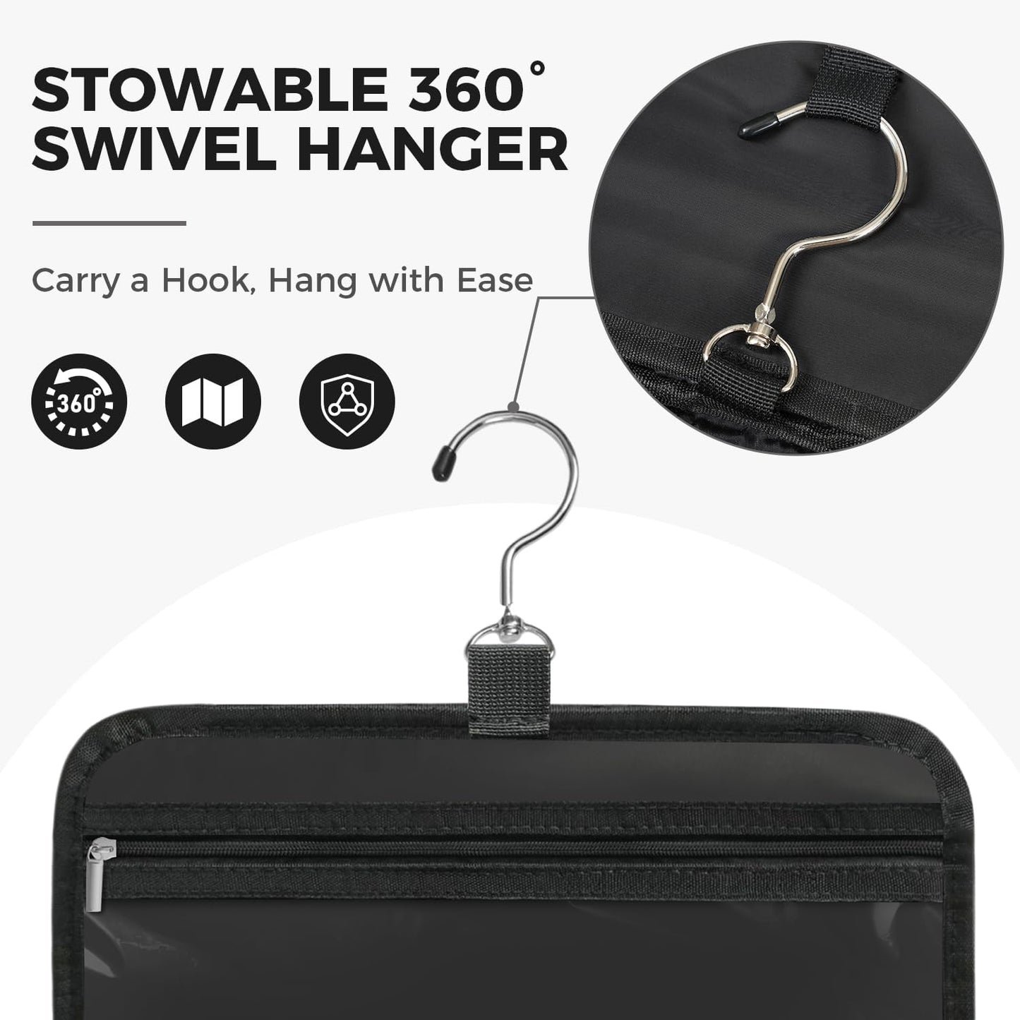 Toiletry Bag For women,Portable Hanging Organizer,4 Leakproof Compartment for full-sized Conditioner, Brushes Set, Makeup Accessories,Visible and easy to access.L-black