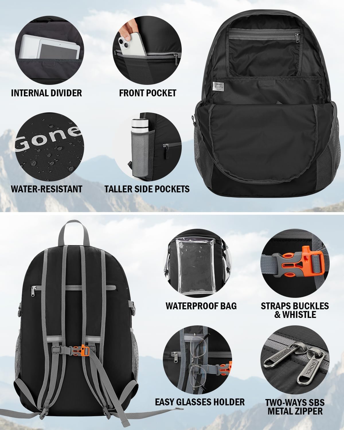 Gonex 30L Ultra Lightweight Packable Backpack, Handy Foldable Daypack for Camping Outdoor Travel Cycling Backpacking