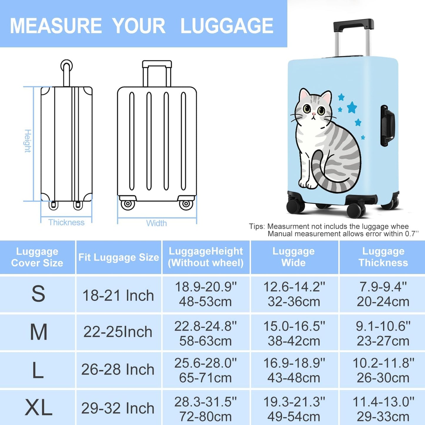 Luggage Cover Washable Suitcase Protector Anti-scratch Suitcase cover Fits 20-34 Inch Luggage (Cat, L(28-30inch suitcase))