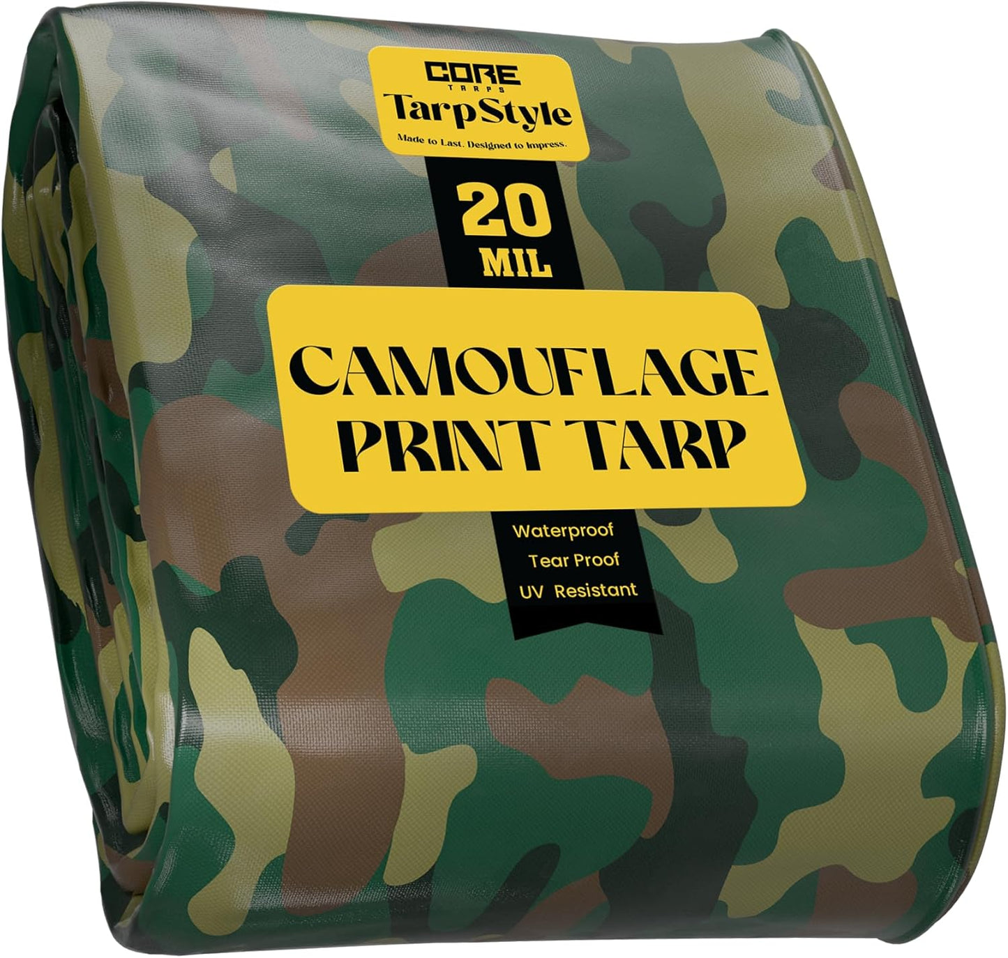 Core Tarps Extreme Heavy Duty 20 Mil Tarp Cover, Waterproof, UV Resistant, Rip and Tear Proof, Poly Tarpaulin with Reinforced Edges for Roof, Camping, Patio, Pool, Boat (Camouflage/Green 30′ X 30′)