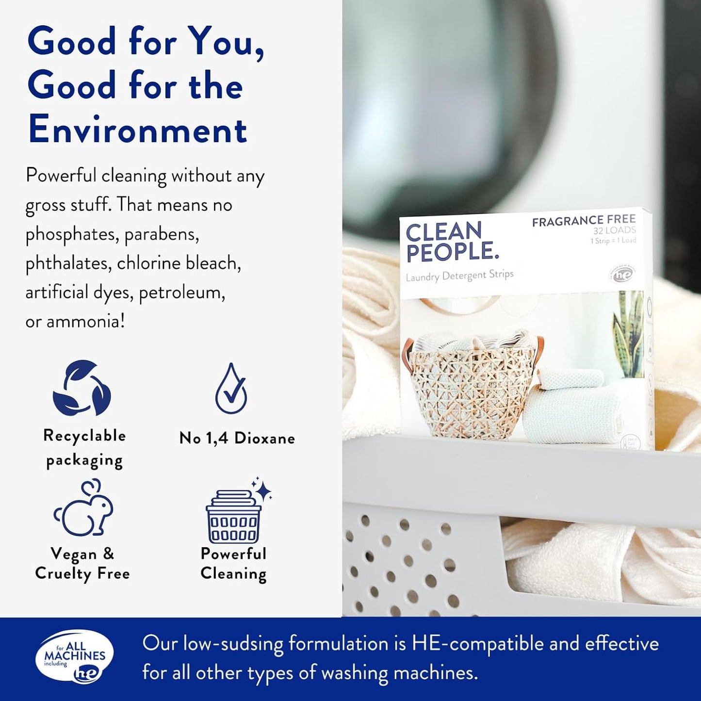 The Clean People Laundry Detergent Sheets - Laundry Soap - Ultra Concentrated, Recyclable Packaging, Stain Fighting - Sweet Petals & Vanilla, 32 Pack