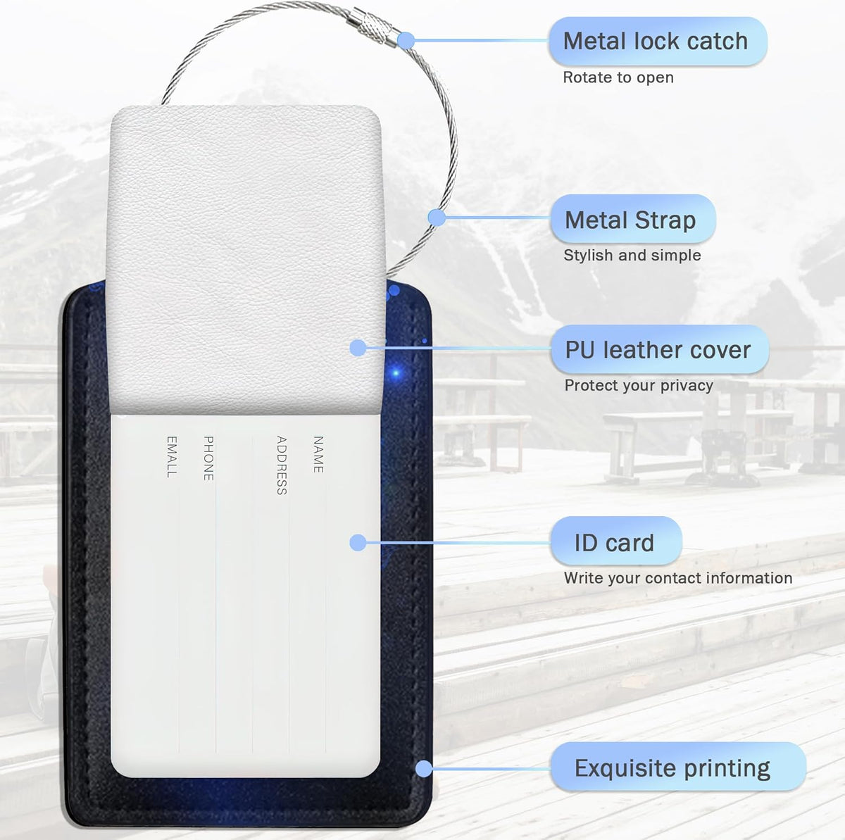 Butterfly Moon Luggage Tags,2 Pack Moth and Stars Luggage Tag,Leather Privacy Cover ID Label with Stainless Steel Loop for Women Men Kids Girls Travel