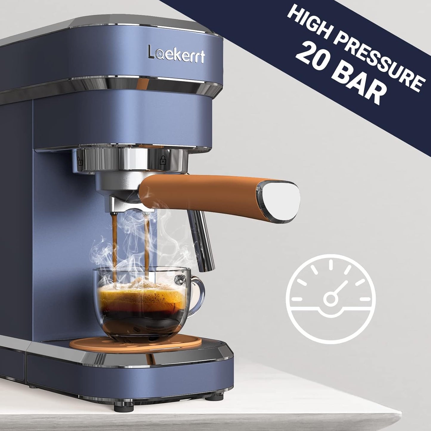 Laekerrt Espresso Machine, Expresso Coffee Machines, 20 Bar Cafetera Espresso with Milk Frother Steam Wand for Home, Compact Small Stainless Steel Coffee Maker for Latte and Cappuccino, Blue