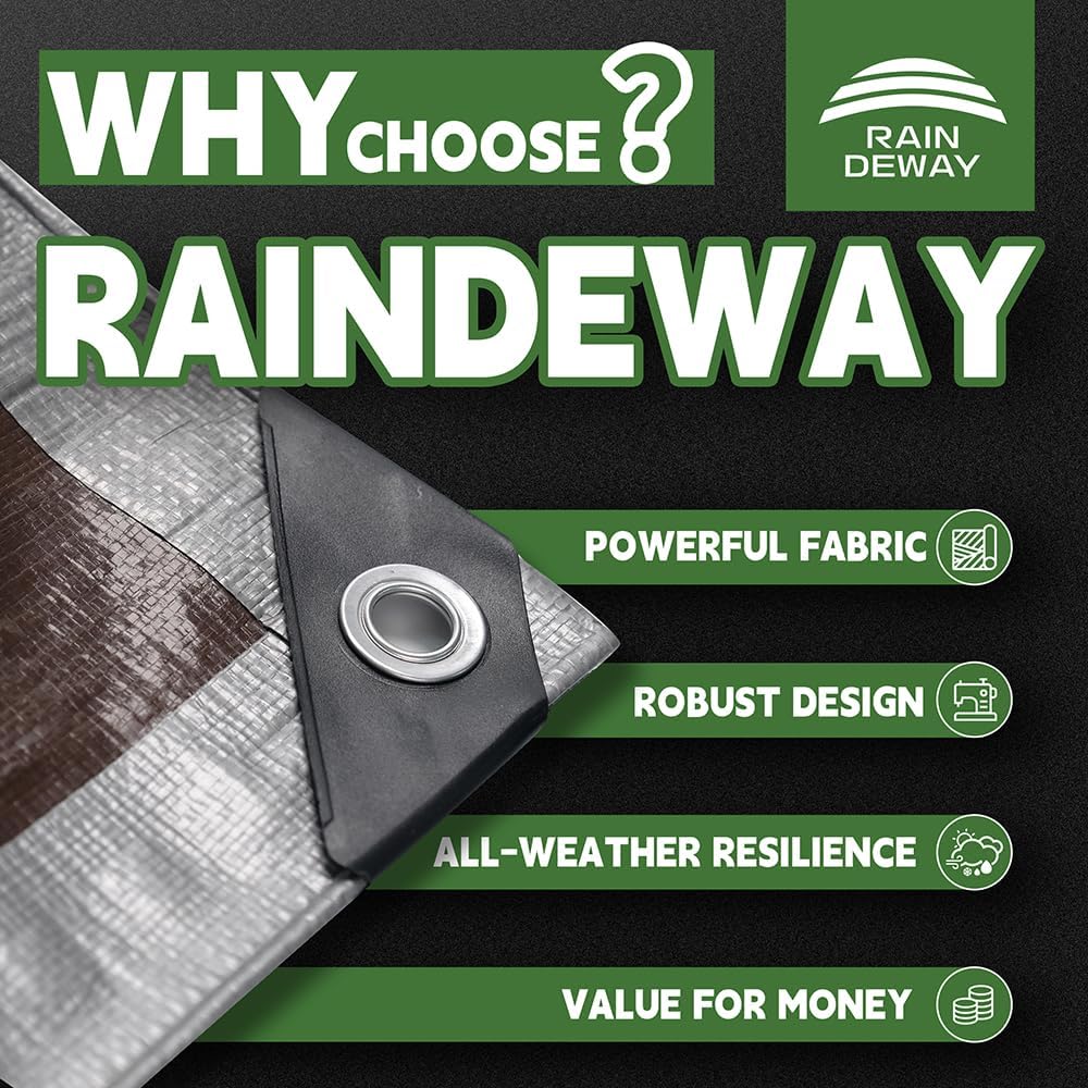 Small Tarps Heavy Duty Waterproof 4x6 Feet (3 Pack), 10Mil Multipurpose Poly Tarp Cover with Metal Grommets and Reinforced Edges, Silver/Brown Tarp by RAINDEWAY