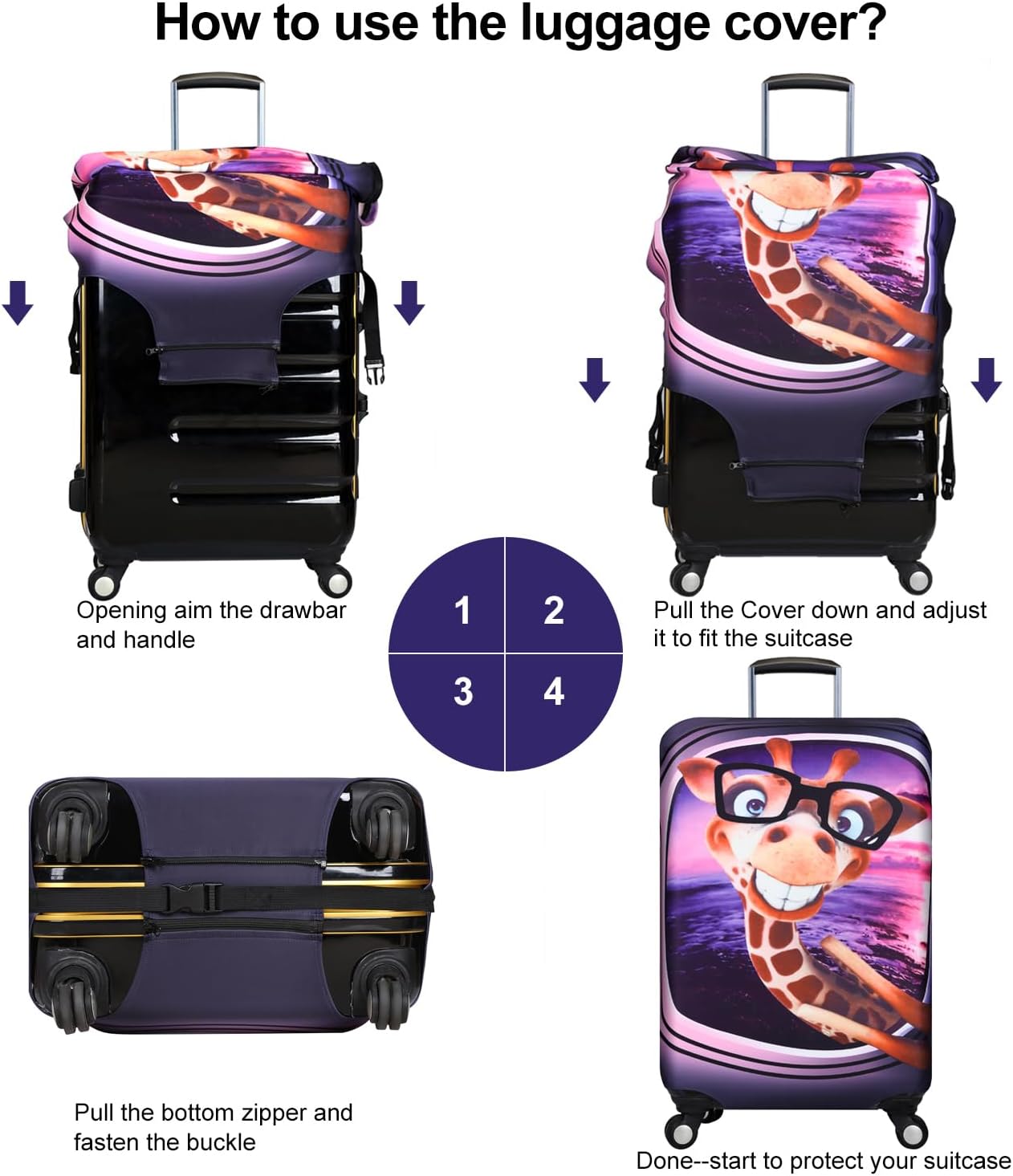 7-Mi 3D Print Design Travel Suitcase Protector Trolley Case Cover 19"-30" Sleeve (XL(Fits to 29"-30" Trolley Case), Giraffe(New Version))