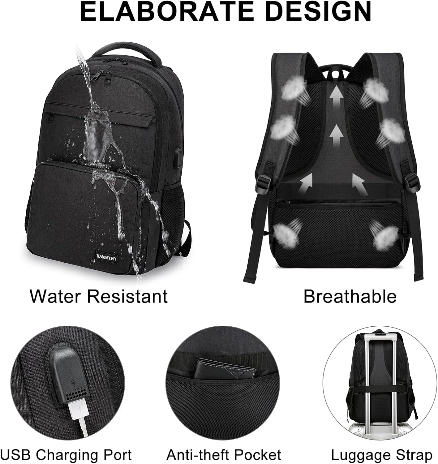 School Backpack for Teen Boys & College Students - 15.6 Inch Large Capacity Laptop Bookbag with Sturdy Water Resistant Anti-Theft | Multiple Compartments Backpack, Black