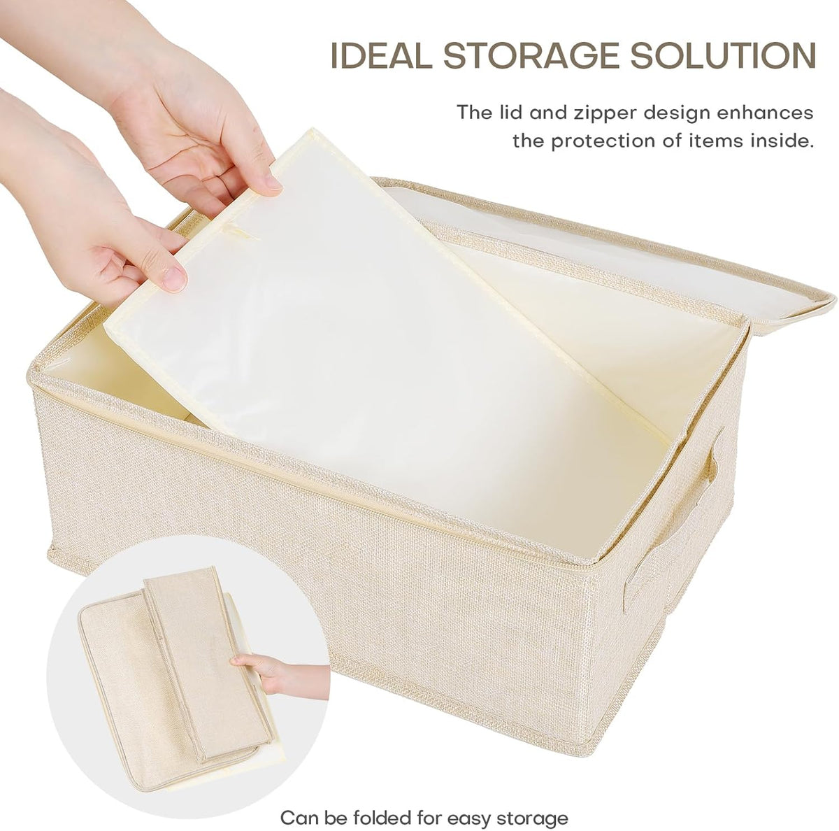 ANMINY Storage Bins with Zipper Lids 13 Qt Lidded Fabric Storage Boxes Baskets Cubes with Handles Collapsible Washable Cotton Linen Closet Shelf Clothes Organizer Containers - Beige, Small