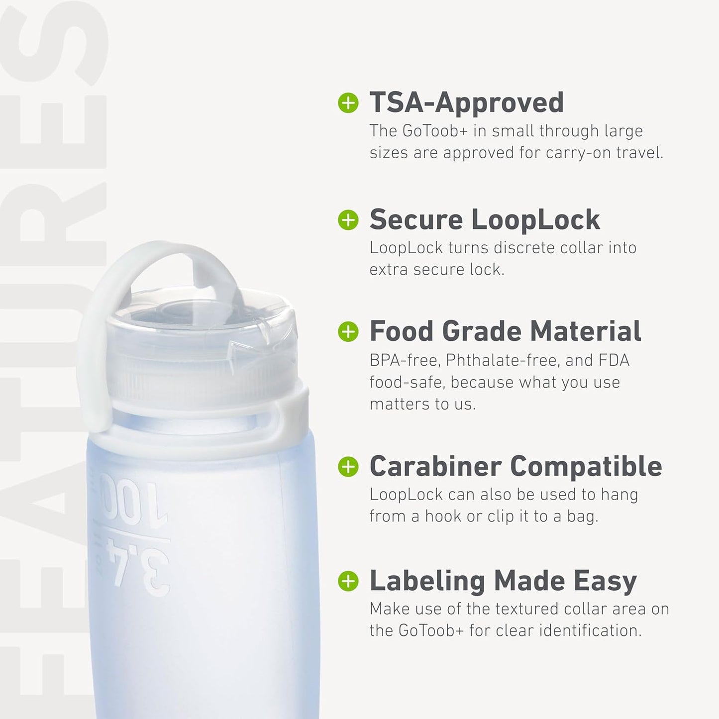 humangear GoToob+ 3-Pack (Large) | Refillable Silicone Travel Bottle | Locking Lid | Food-Safe Material, Clear/Red/Orange, Large (3.4 fl.oz.; 100ml)