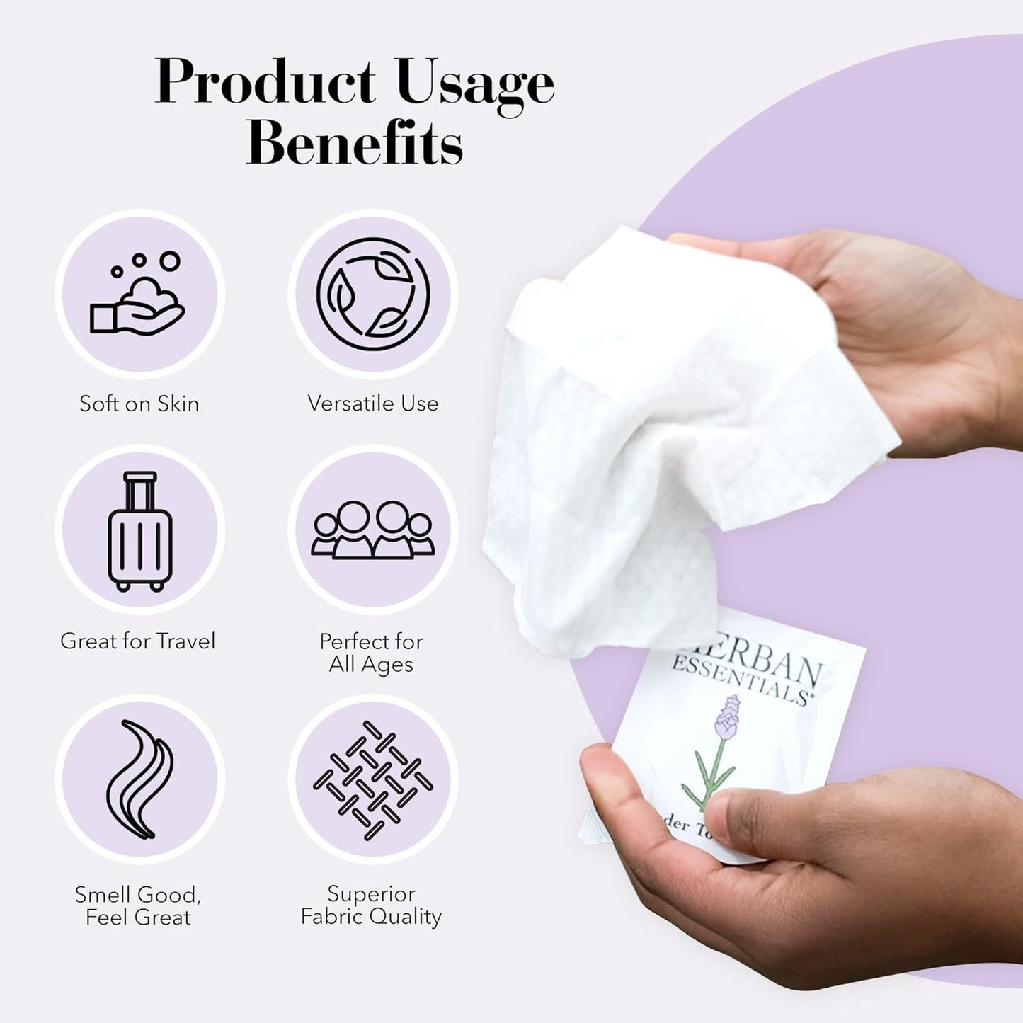 Herban Essentials - Assorted Wipes & Towelettes - Essential Oil Wipes for Hands, Face and Body - Travel Size Essentials and Toiletries - Natural, Individually Wrapped, Disposable and Moist (20 count)
