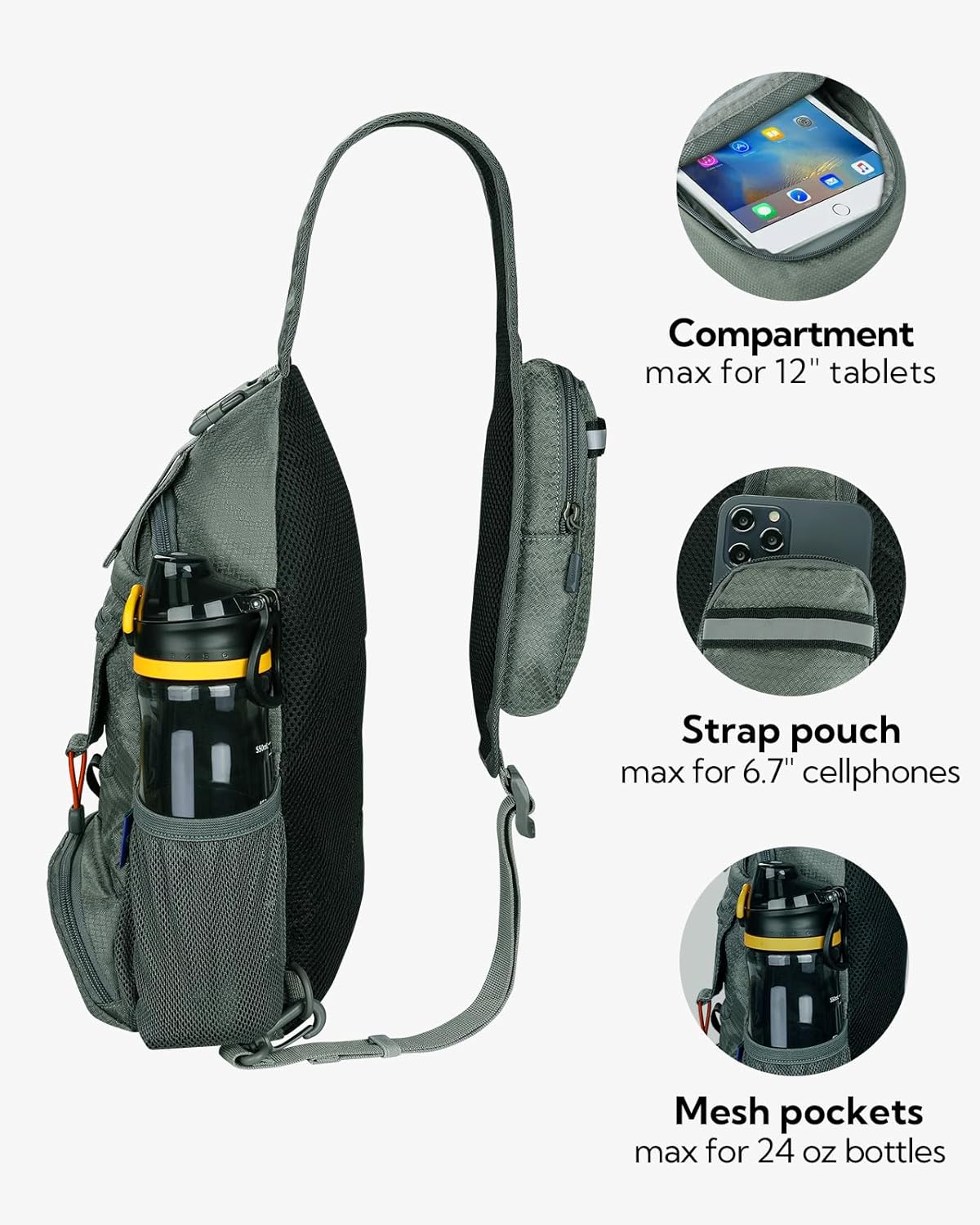 WATERFLY Packable Small Crossbody Sling Backpack Shoulder Chest Bag Daypack for Hiking Traveling